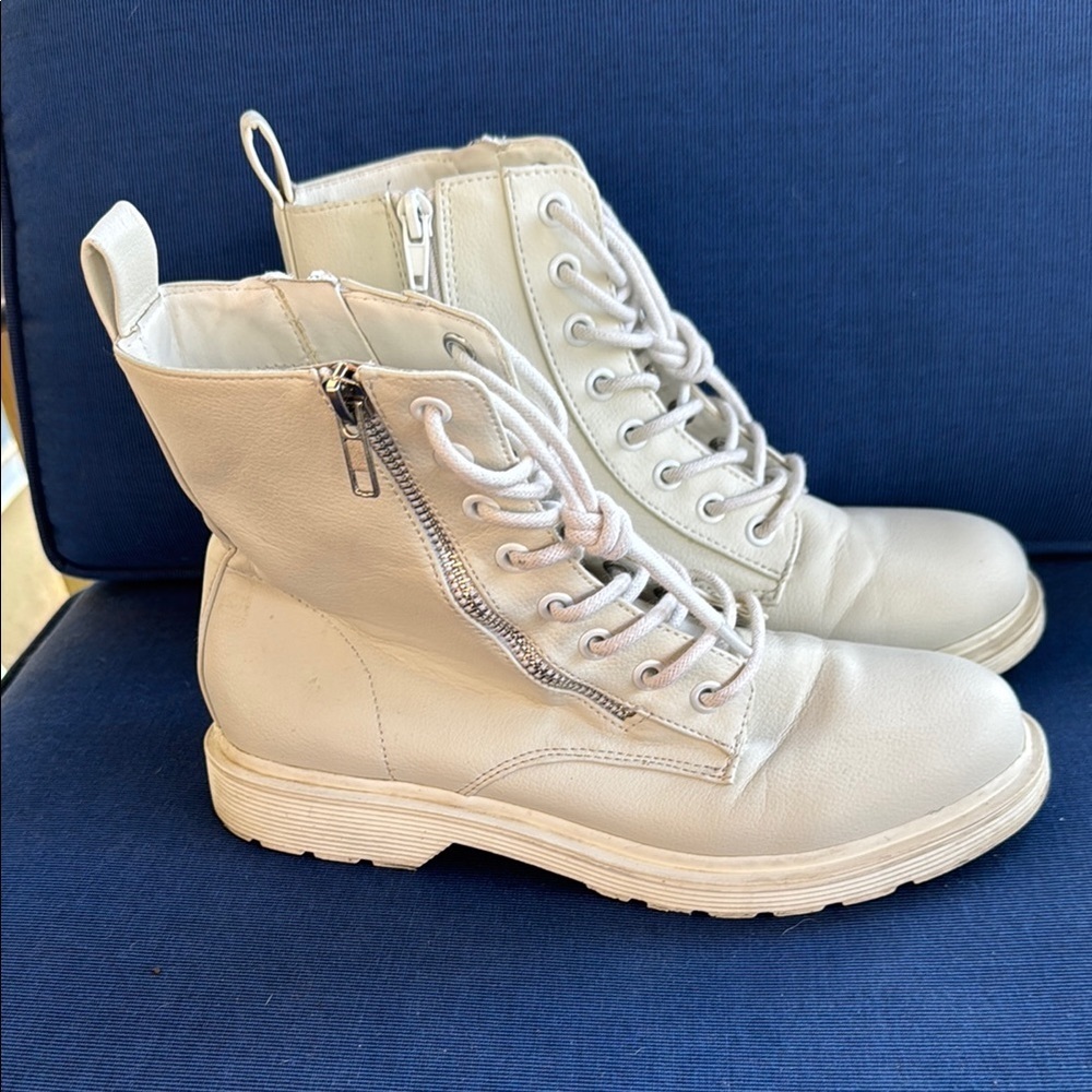 Charlotte Russe Cream Combat Boots with Rugged Sole